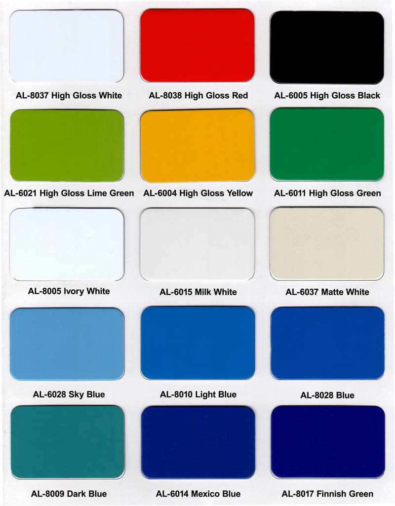 Alucoworld High Gloss Aluminum Composite Panel Color Chart